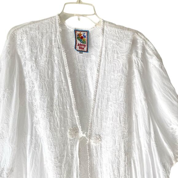 Johnny Was Palm Georgia White Embroidered Eyelet Kimono One Size - Picture 6 of 12